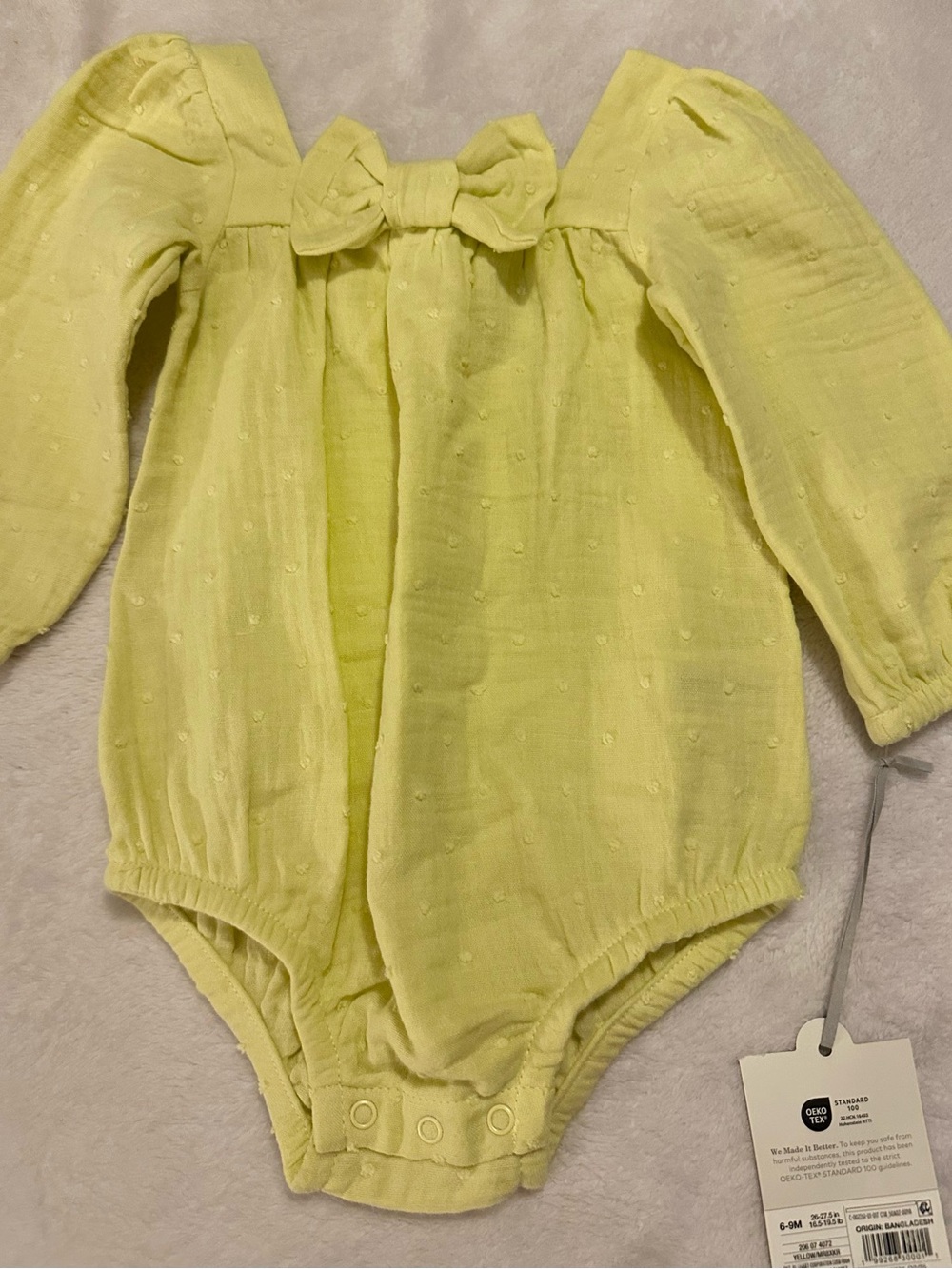 Target Yellow Textured Long-Sleeve Bow Baby One-Piece